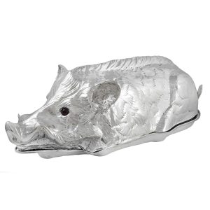 Silver Plated serving dish and cover in the form of a Boar