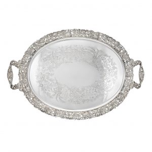 Mappin & Webb-Silver Tray With Rose Decoration