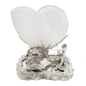 Antique Glass Nautilus Shell On Silver Plated Stand