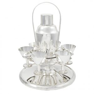 Art Deco Silver Plated Cocktail Shaker in Stand